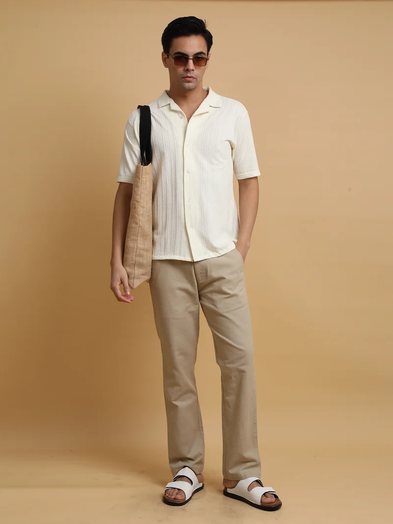 Maniac  Maniac Mens Italy Linen Solid Beige Cotton Trouser for Men | Best Price UAE